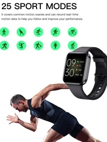 1 pieza Reloj inteligente ,negro TPU con tira deportivo Calendario monitoreo de frecuencia cardíaca seguimiento del sueño 1,69 pulgada pantalla táctil cuadrado esfera  compatible con Android iPhone - Negro - Ver 7