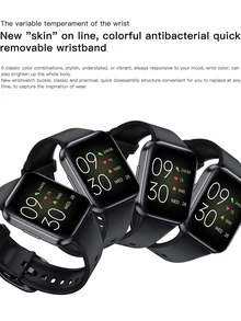 1 pieza Reloj inteligente ,negro TPU con tira deportivo Calendario monitoreo de frecuencia cardíaca seguimiento del sueño 1,69 pulgada pantalla táctil cuadrado esfera  compatible con Android iPhone - Negro - Ver 8