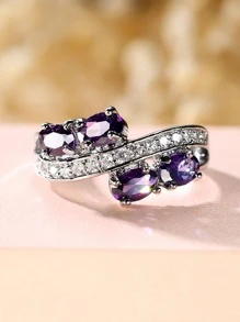 方晶鋯石裝飾纏繞式戒指 - 紫色 - 查看 1