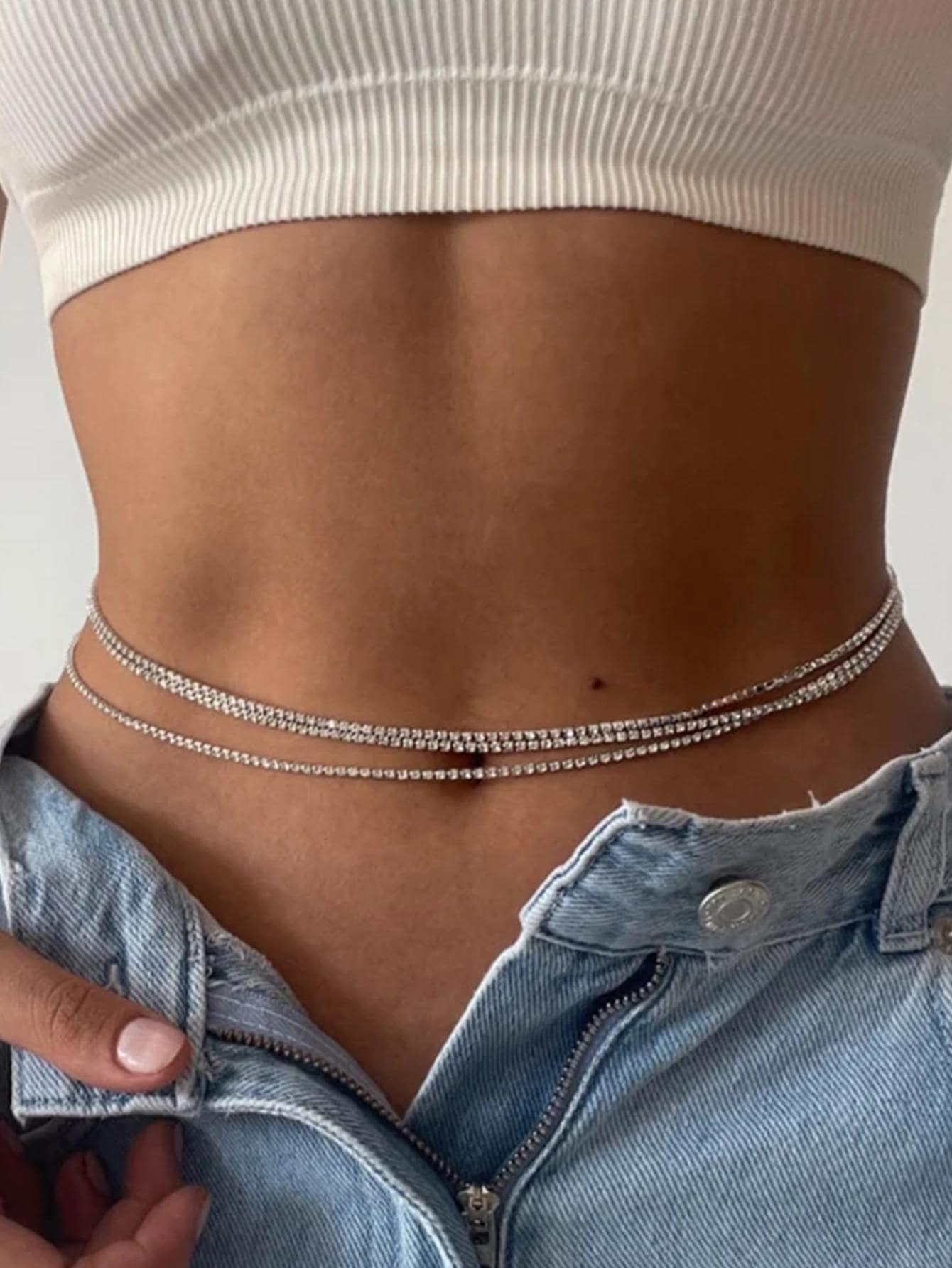 Chuỗi thắt lưng nhiều lớp tối giản - Bạc - Xem 1