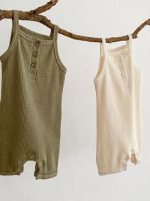 Baby Solid Waffle Knit Cami Romper
