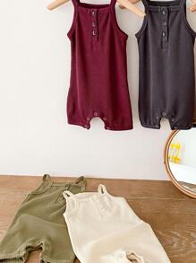 Baby Solid Waffle Knit Cami Romper