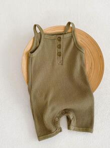 Baby Solid Waffle Knit Cami Romper