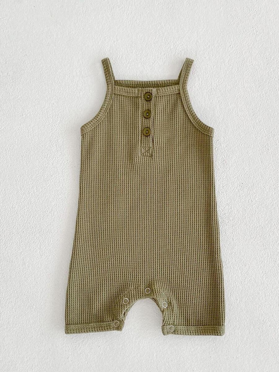 Baby Solid Waffle Knit Cami Romper