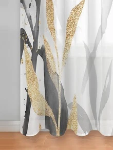 2入組樹葉圖案窗簾，復古滌綸濾光隱私透明窗簾適用於客廳和臥室 - 彩色 - 查看 3