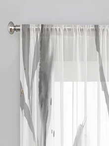 2入組樹葉圖案窗簾，復古滌綸濾光隱私透明窗簾適用於客廳和臥室 - 彩色 - 查看 2