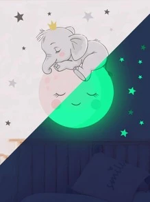 1入組夜光大像圖案牆貼，可愛家居裝飾牆貼 - 綠色 - 查看 2