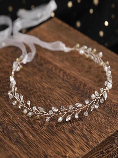1pc Women Rhinestone & Bead Decor Fashionable Bridal Hair Band For Wedding Party Elegant Tiaras