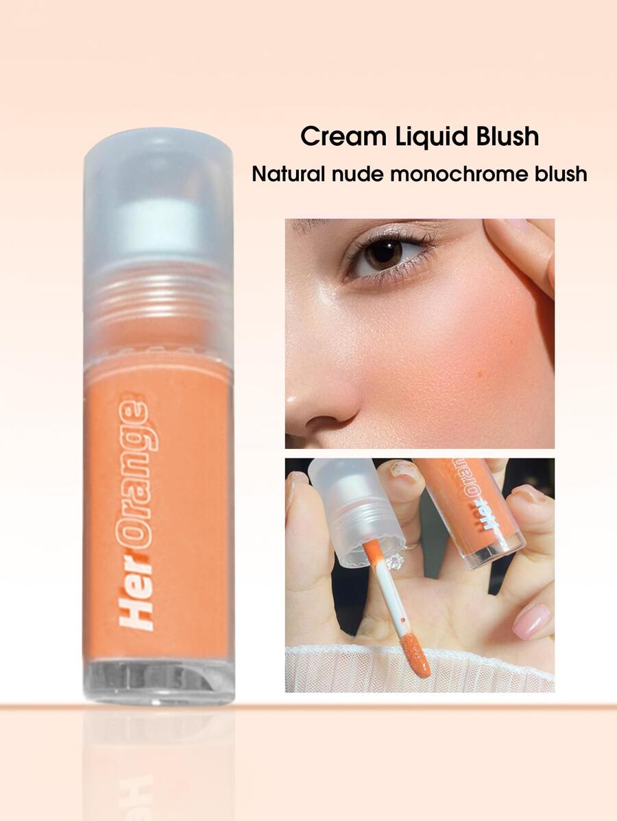HERORANGE 液體腮紅,1入組持久奶油液體腮紅防水不易脫妝腮紅提亮膏狀腮紅彩妝 - 橘色 - 查看 1