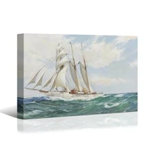Sailboat Abstract Wall Art Sea-wave Seascape Abstract Canvas Oil Paintings Colorful Wooden Framed Canvas Prints for Living Room Bedroom Bathroom Home Decor - w04 - View 2