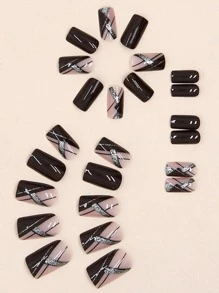 24 件中号方形假指甲 - 采用棕色法式白色渐变心形设计，款式多样，时尚美甲，充满活力的美甲艺术 | 印花图案 | 精致的生日礼物指甲设计，指甲配件让您的指尖闪耀光芒，适合派对、舞蹈和日常佩戴，可拆卸和重复使用。