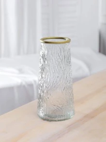 1 pieza Jarrón de vidrio transparente con patrón de glaciar cónico de 20 CM(H) - Adecuado para decoración del hogar, centro de escritorio de oficina, arreglos florales, decoración de sala de estar y mesa de comedor - transparente - Ver 2