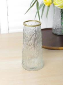 1 pieza Jarrón de vidrio transparente con patrón de glaciar cónico de 20 CM(H) - Adecuado para decoración del hogar, centro de escritorio de oficina, arreglos florales, decoración de sala de estar y mesa de comedor - transparente - Ver 6