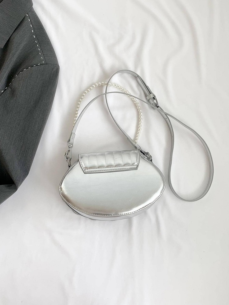 MOBAOFANG New Fashion Women's Shoulder Bag With Pearls & Shells Decoration, Versatile Design - Silver - View 6