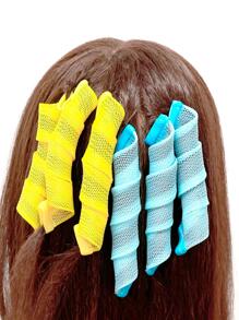 12pcs Yellow & Blue (+1 Pair Of Hair Hooks) Hair Rollers Curler Set, No Damage To Hair, Suitable For Creating Water Ripple/wave/ Automatic Curly Hair/ Sleeping Use - Multicolor - View 3