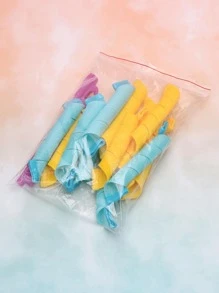 12pcs Yellow & Blue (+1 Pair Of Hair Hooks) Hair Rollers Curler Set, No Damage To Hair, Suitable For Creating Water Ripple/wave/ Automatic Curly Hair/ Sleeping Use - Multicolor - View 9
