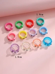 12枚多色树脂心形发光可爱Y2K个性化青蛙、泰迪熊戒指，适合女性日常佩戴，情人节礼物 - 彩色 - 查看 3