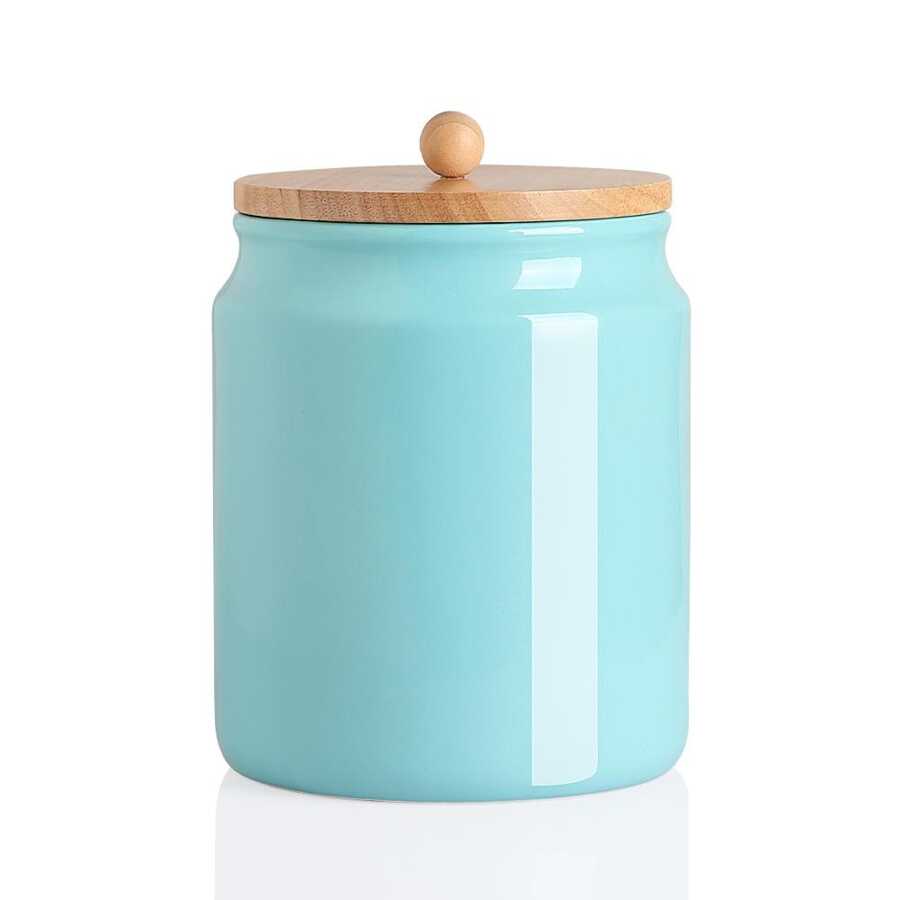 SWEEJAR Ceramic Kitchen Canisters, 58 FLOZ Porcelain Food Storage Jar with Airtight Seal Wooden Lid, Home Container Serving for Coffee Beans, Tea-leave, Sugar, Salt and More, Tool Bucket