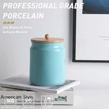 SWEEJAR Ceramic Kitchen Canisters, 58 FLOZ Porcelain Food Storage Jar with Airtight Seal Wooden Lid, Home Container Serving for Coffee Beans, Tea-leave, Sugar, Salt and More, Tool Bucket