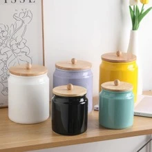 SWEEJAR Ceramic Kitchen Canisters, 58 FLOZ Porcelain Food Storage Jar with Airtight Seal Wooden Lid, Home Container Serving for Coffee Beans, Tea-leave, Sugar, Salt and More, Tool Bucket