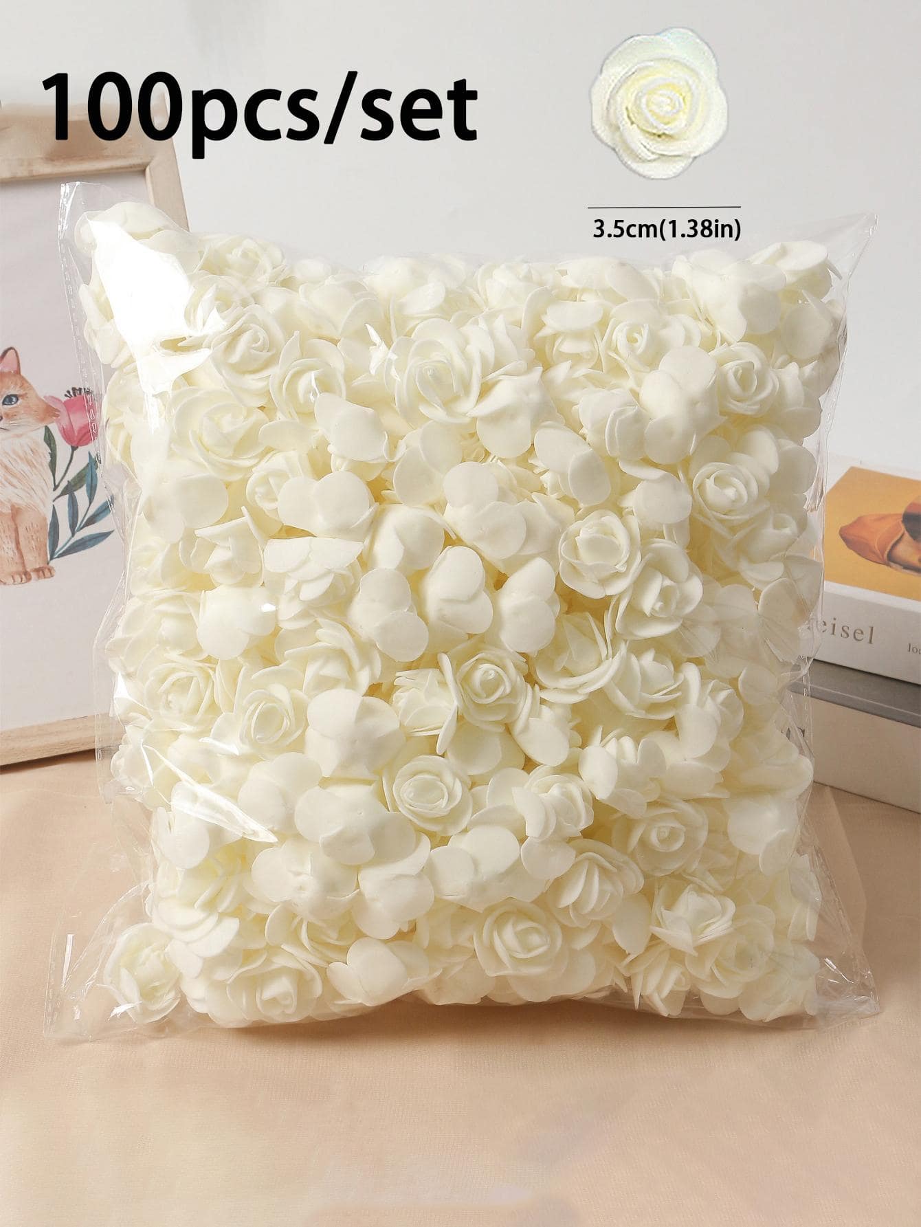 100/50/200/300/400/500 Viên 3.5Cm Hoa Hồng Nhân Tạo Xốp PE Hoa Giả Trang Trí Nhà Trang Trí Đám Cưới đồ Dùng Trang Trí Đám Cưới DIY Quà Tặng Cô Dâu Phụ Kiện Sổ Lưu Niệm - Màu be - Xem 1
