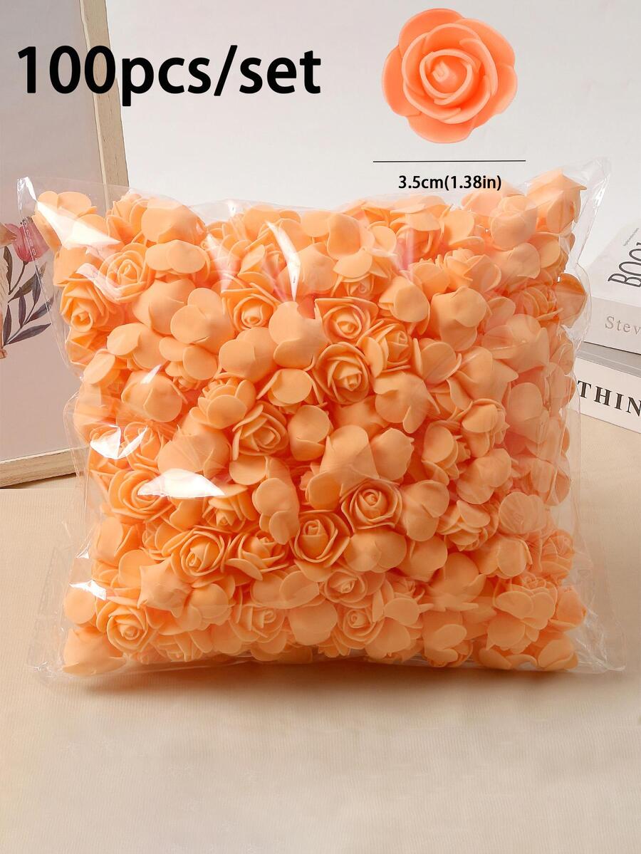 100/50/200/300/400/500入組3.5公分玫瑰人工花PE泡沫假花，家居裝飾、婚禮裝飾用品，DIY新娘禮品、相冊配件 - 橘色 - 查看 1