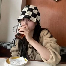 1 Mũ Rơm Boho Cho Nữ Họa Tiết Ca Rô Cho Mùa Hè - màu đen - Xem 2