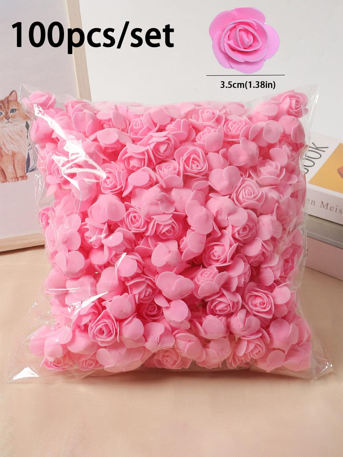 100/50/200/300/400/500入組3.5cm玫瑰人造花PE泡沫假花家居裝飾婚禮裝飾用品DIY新娘禮品相簿配件 - 粉色 - 查看 1