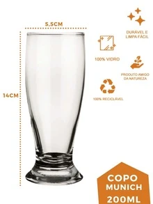 Set Of 8 Transparent Glass Glasses Munich 200ml Chopp Bar Nadir - 無色 - 查看 4
