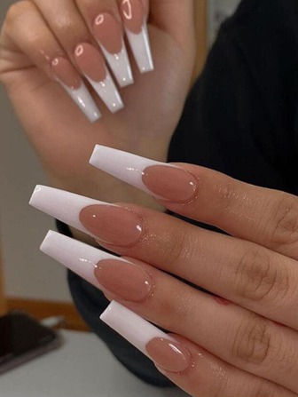 YADORNOS Klara vita franska spetsar lösnaglar, 24 st/set Lång kistformad klassisk falsk nagel med 1 st nageltejp och 1 st nagelfil Press On Nails Nageltillbehör