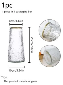 1 pieza Jarrón de vidrio transparente con patrón de glaciar cónico de 20 CM(H) - Adecuado para decoración del hogar, centro de escritorio de oficina, arreglos florales, decoración de sala de estar y mesa de comedor - transparente - Ver 3