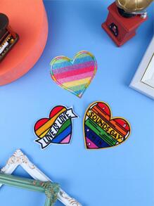 3pcs Heart Shaped Iron-on Patch, Cartoon Polyester Patch For DIY Sewing - Multicolor - View 1