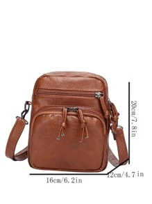Mini Square Bag Solid Colour Zipper Adjustable Strap PU Fashionable - Brown - View 9