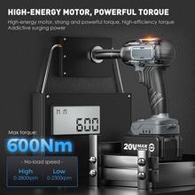 Cordless Impact Wrench 475Ft-lb/650Nm Brushless Impact Wrench 1/2 inch 2300RPM/2800RPM High Torque Impact Gun with 2 * 4000mAh Removable Battery, 6 Sockets, Fast Charger, Extension Rod, Tool Case - 深灰色 - 查看 3