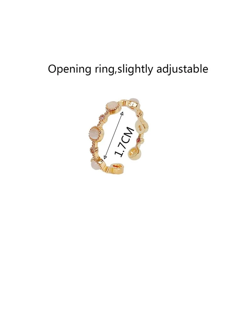 Anillo abierto ojo de gato con diseño de piedra - Amarillo Oro - Añade 6
