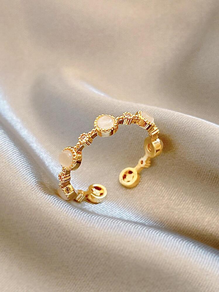 Anillo abierto ojo de gato con diseño de piedra - Amarillo Oro - Añade 1