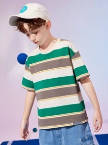 男孩條紋印花落肩T恤 - 彩色 - 查看 1