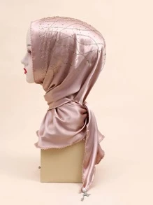 Mujer Hijab con diseño de diamante de imitación de moda estilo bufanda para vida diaria - Champán - Ver 2