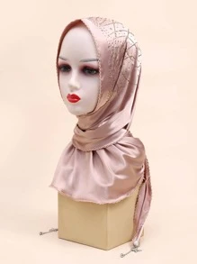 Mujer Hijab con diseño de diamante de imitación de moda estilo bufanda para vida diaria - Champán - Ver 1