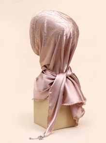 Mujer Hijab con diseño de diamante de imitación de moda estilo bufanda para vida diaria - Champán - Ver 3