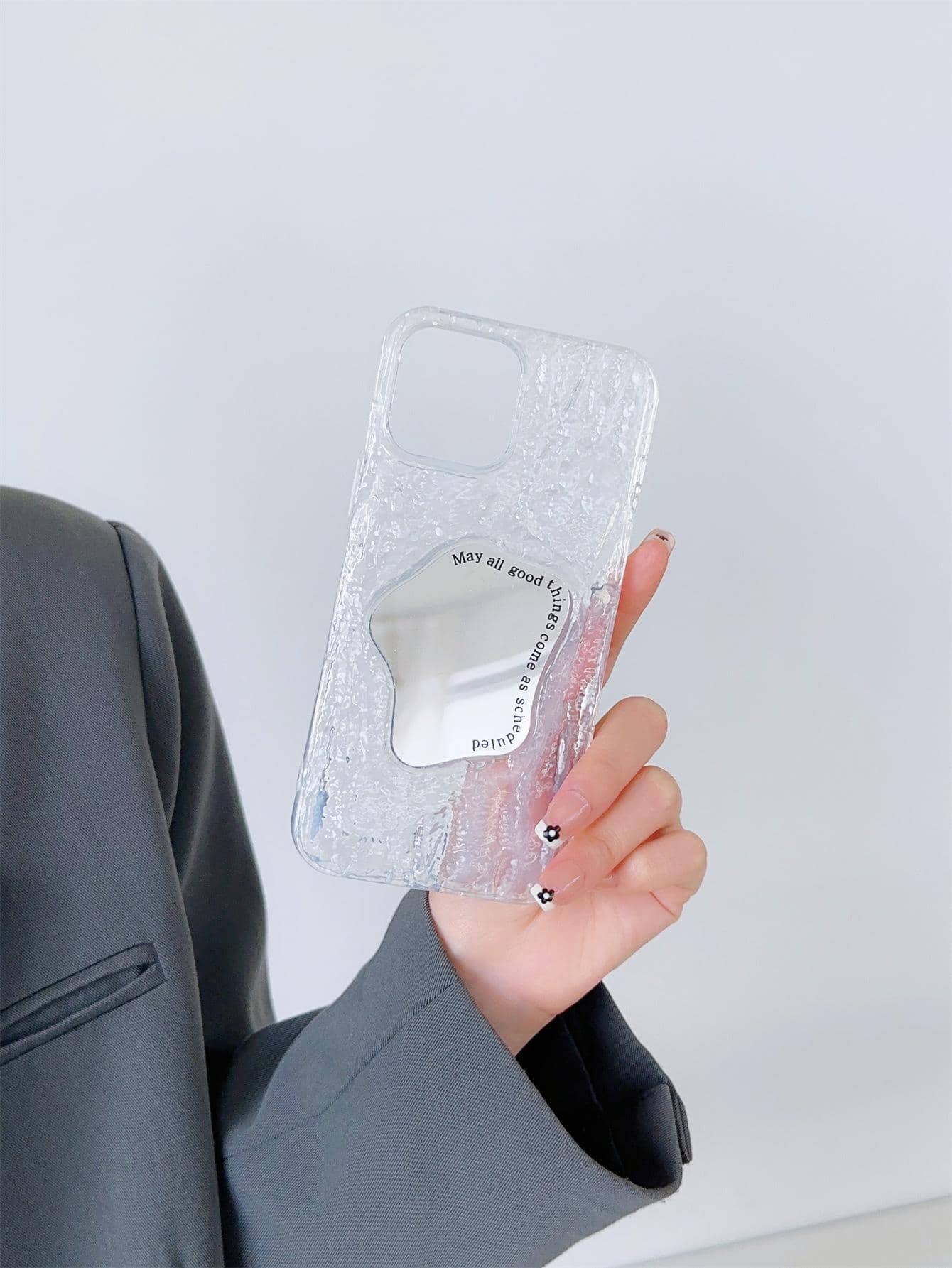 Ruched Textured Mirror Phone Case - Clear - View 1
