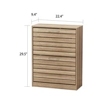 ECACAD Shoe Storage Cabinet, Narrow Shoe Cabinet With 2 Drawers & Adjustable Shelf, Small Space Entryway Freestanding Shoe Rack With Shutter Doors (22.4" W X 9.4" D X 29.5" H) - 薑色 - 查看 6