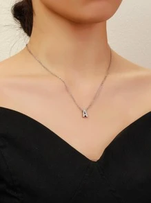 字母吊墜項鍊 - 銀色 - 查看 3