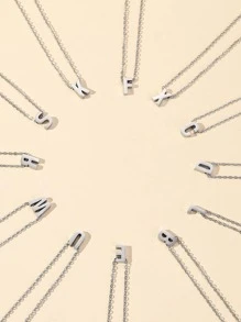 字母吊墜項鍊 - 銀色 - 查看 4