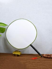 1pc Creative Antique Style Hand Fan With Bamboo Handle For Diy Painting - White - View 3
