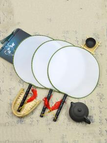 1pc Creative Antique Style Hand Fan With Bamboo Handle For Diy Painting - White - View 4