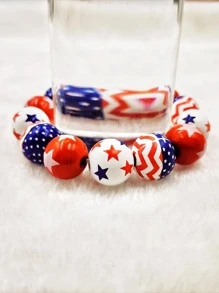 1入組男士手環紅色的藍色的白色旗顏色木釘珠彈性派對手鍊 - 紅色 - 查看 4