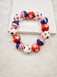 1入組男士手環紅色的藍色的白色旗顏色木釘珠彈性派對手鍊 - 紅色 - 查看 3
