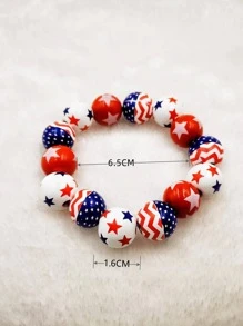 1入組男士手環紅色的藍色的白色旗顏色木釘珠彈性派對手鍊 - 紅色 - 查看 5