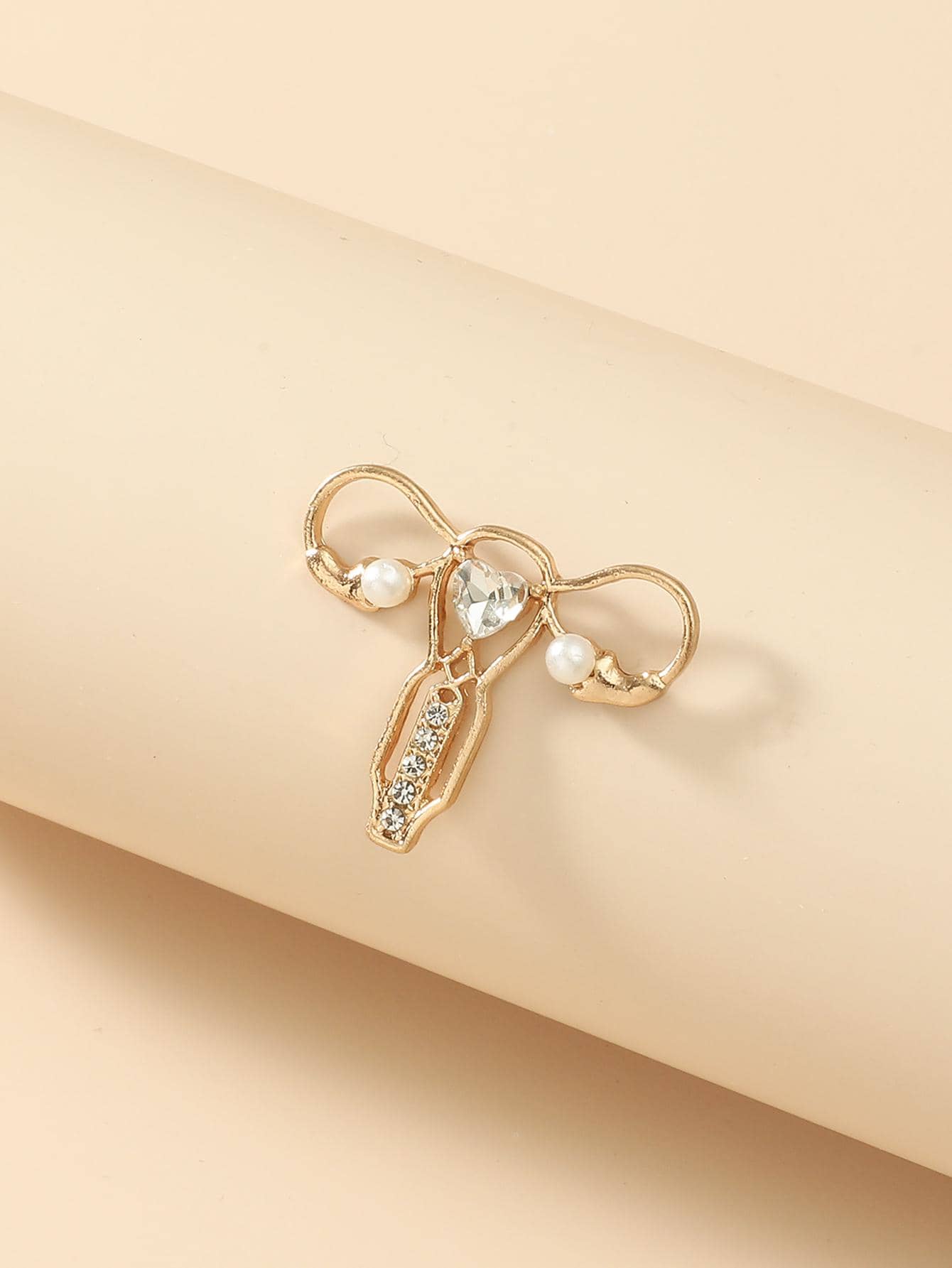 1pc Brooch, Female Uterus Shaped Rhinestones Metal Brooch, Care Women Health Badge - Gold - View 1